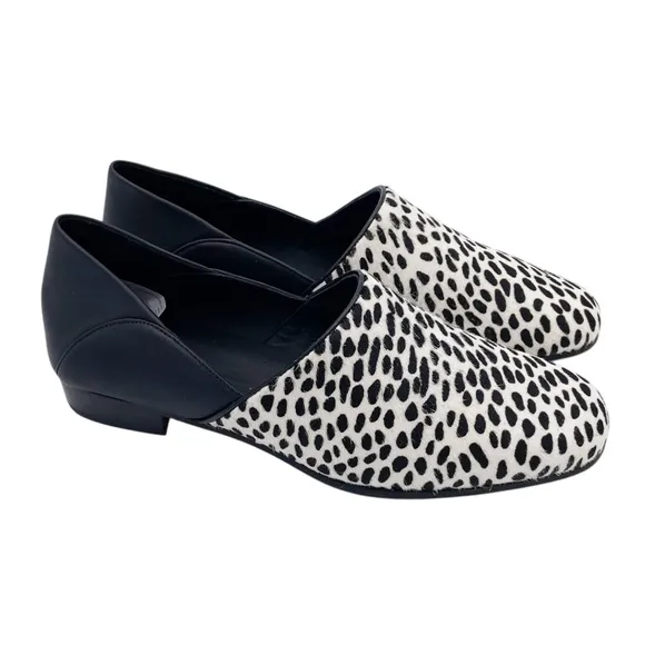 Clarks Pure Tone Black White Combination Calf Hair Spotted Fur Loafers Size 8