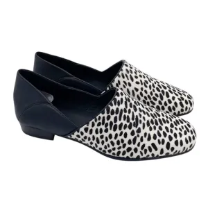 Clarks Pure Tone Black White Combination Calf Hair Spotted Fur Loafers Size 8