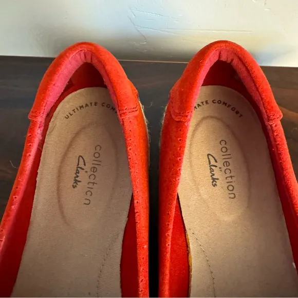 Clark’s Women’s Size 7 M Tomato Red Danelly Sky Espadrille Loafer Flats Summer