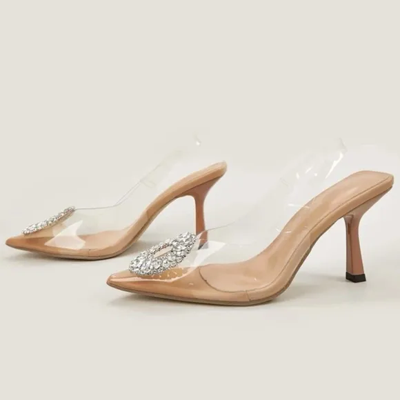 Clear vinyl rhinestone embellished heels