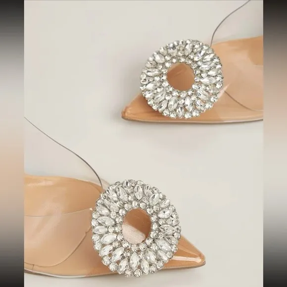 Clear vinyl rhinestone embellished heels