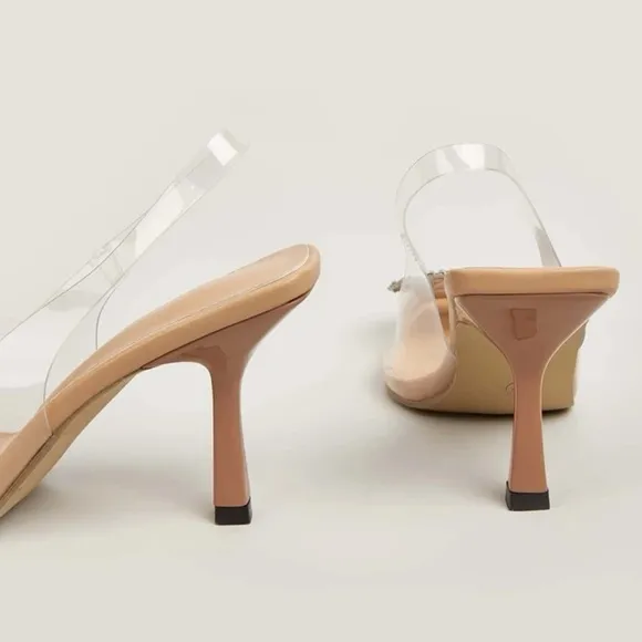 Clear vinyl rhinestone embellished heels
