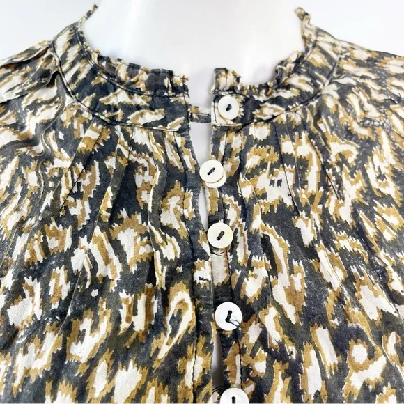 Cleobella Brown Long Sleeve Midi Dress Size M Animal Print Boho Peasant Cotton