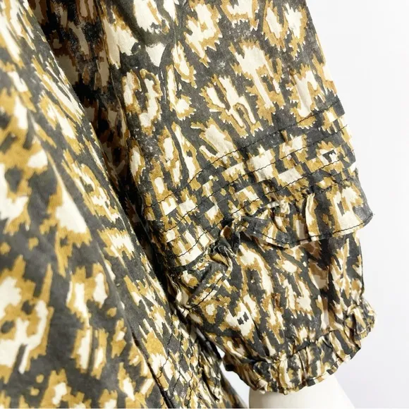Cleobella Brown Long Sleeve Midi Dress Size M Animal Print Boho Peasant Cotton