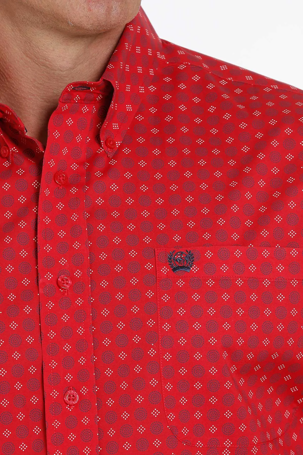 CLMTW1105280-M-Red Cinch Shirt L/S Geo Print Stretch