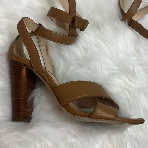Club Monaco tan leather wrap heels Size6.5  A21