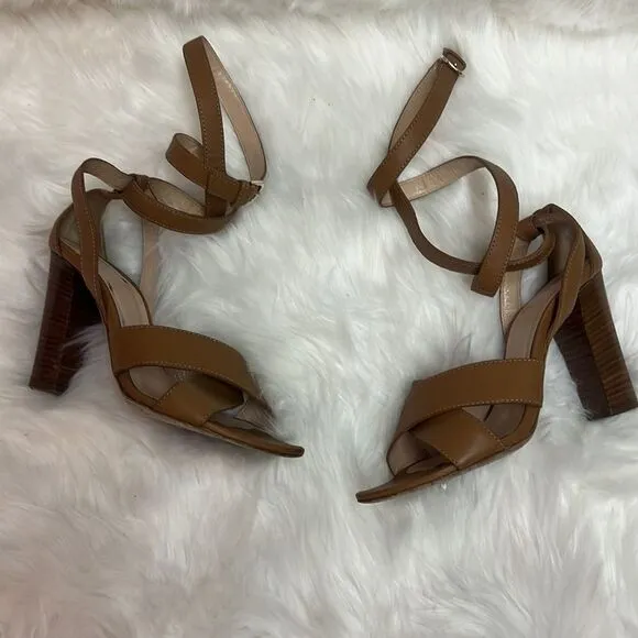 Club Monaco tan leather wrap heels Size6.5  A21