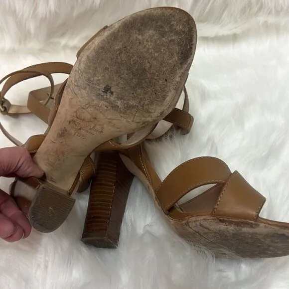 Club Monaco tan leather wrap heels Size6.5  A21
