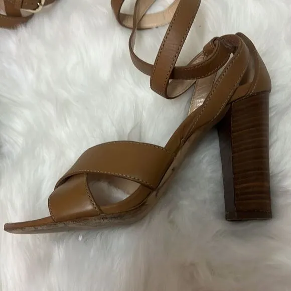 Club Monaco tan leather wrap heels Size6.5  A21