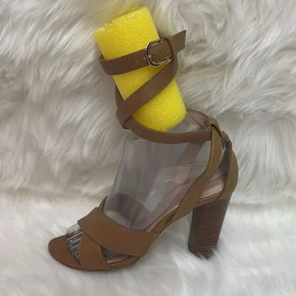 Club Monaco tan leather wrap heels Size6.5  A21