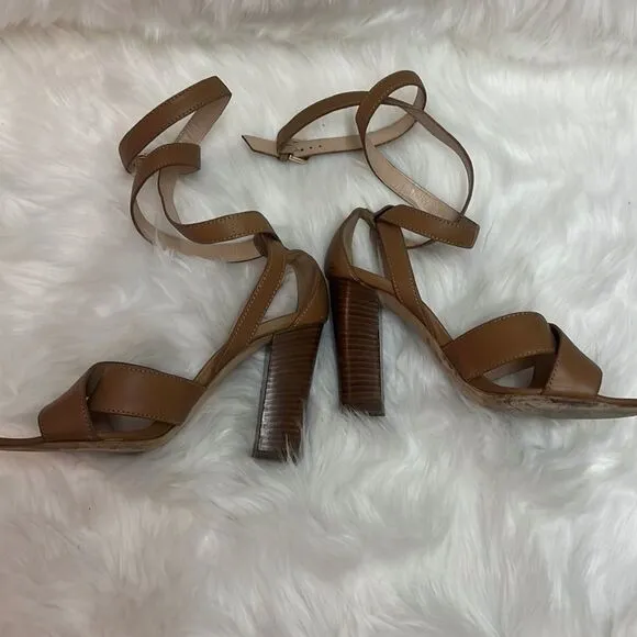 Club Monaco tan leather wrap heels Size6.5  A21