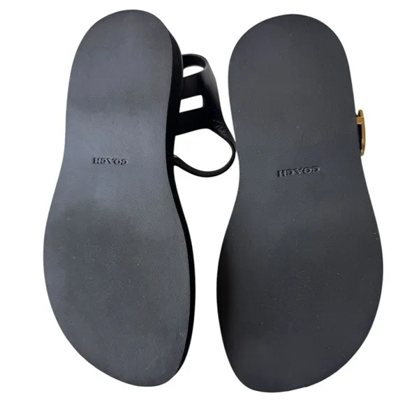 Coach 1941 Black Flat Leather Sandals