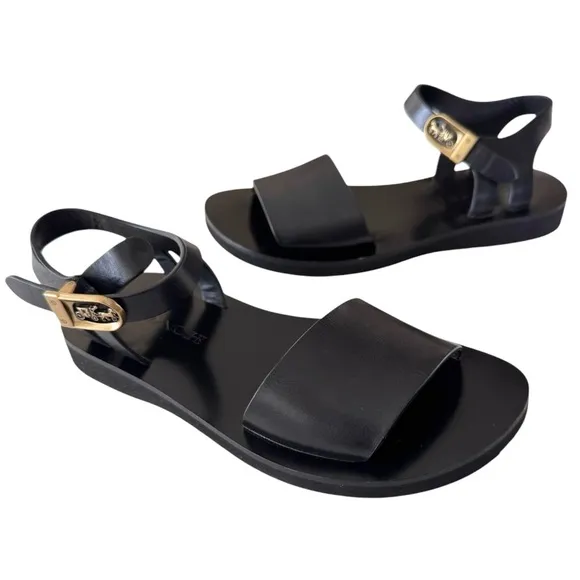 Coach 1941 Black Flat Leather Sandals