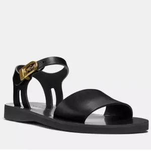Coach 1941 Black Flat Leather Sandals