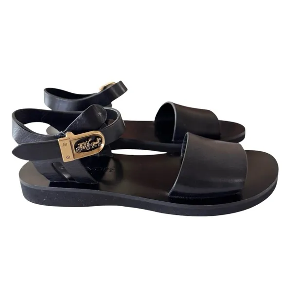 Coach 1941 Black Flat Leather Sandals