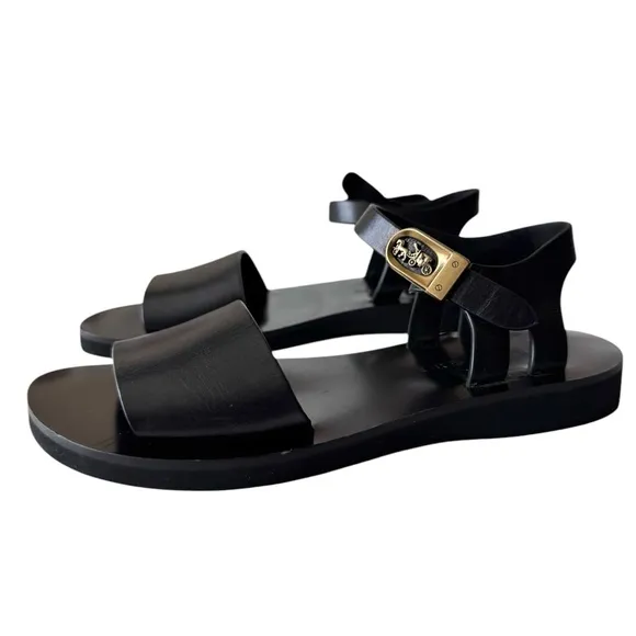 Coach 1941 Black Flat Leather Sandals