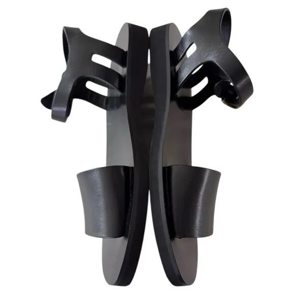 Coach 1941 Black Flat Leather Sandals