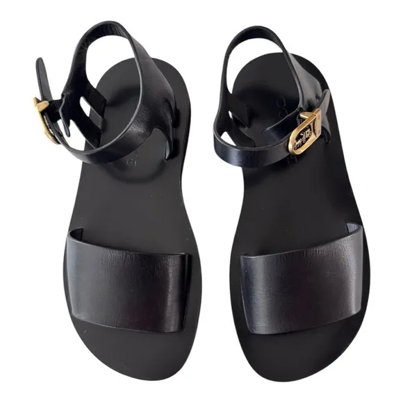 Coach 1941 Black Flat Leather Sandals