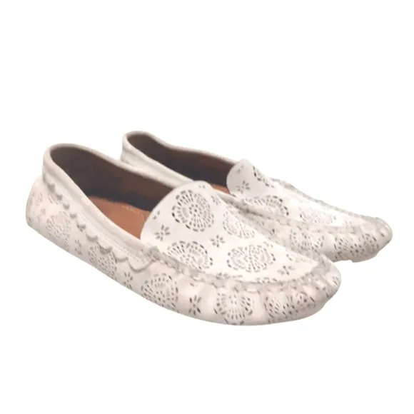 Coach Crosby Cream Tea Rose Cut-out Loafers Womens Driving Moccasin Flats 8.5 B