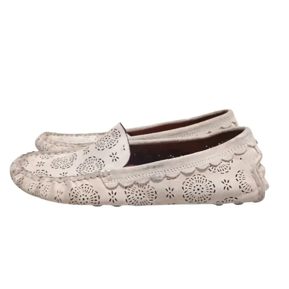 Coach Crosby Cream Tea Rose Cut-out Loafers Womens Driving Moccasin Flats 8.5 B