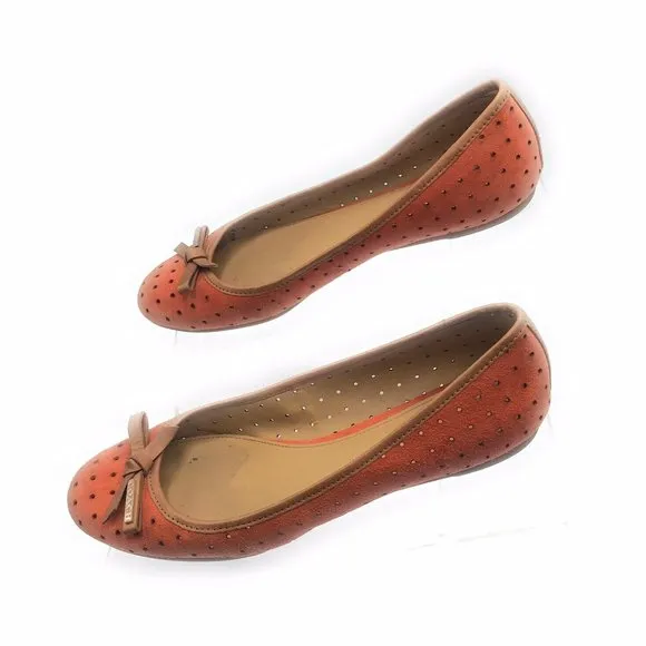 Coach Daisey Perforated Suede/Veg Leather Papaya Red Orange Slip Ons Flats