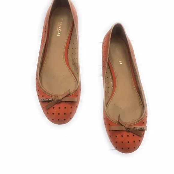Coach Daisey Perforated Suede/Veg Leather Papaya Red Orange Slip Ons Flats