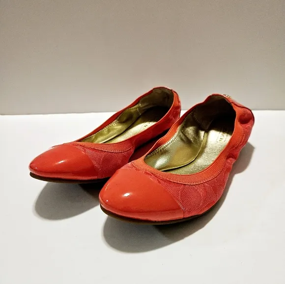 COACH Dalia Scrunch Signature Orange Ballet Size 9B Flats Shoes Q1794