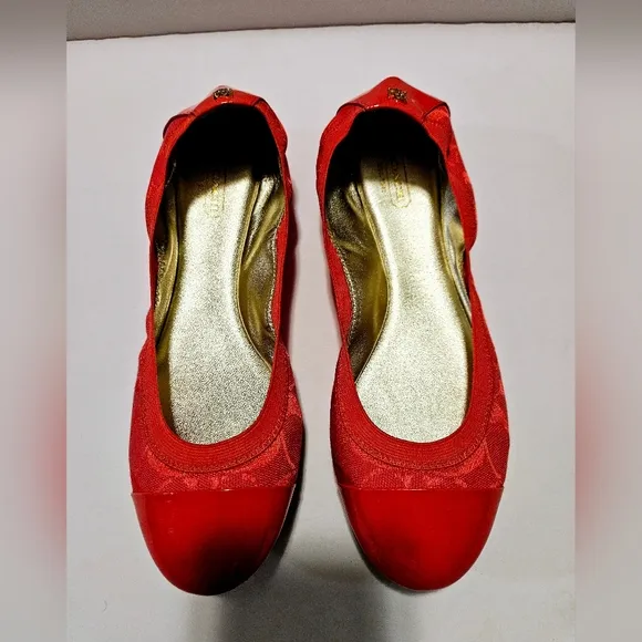 COACH Dalia Scrunch Signature Orange Ballet Size 9B Flats Shoes Q1794