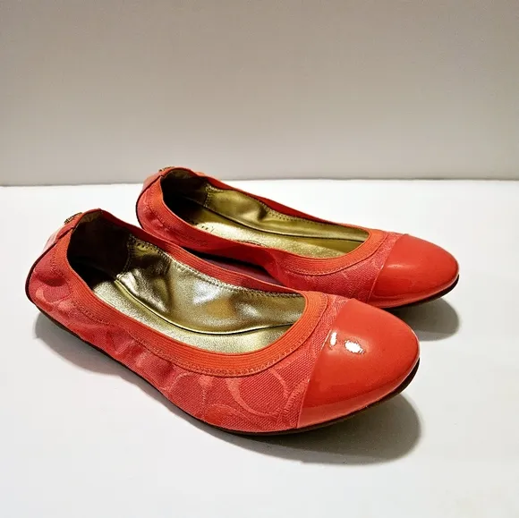 COACH Dalia Scrunch Signature Orange Ballet Size 9B Flats Shoes Q1794