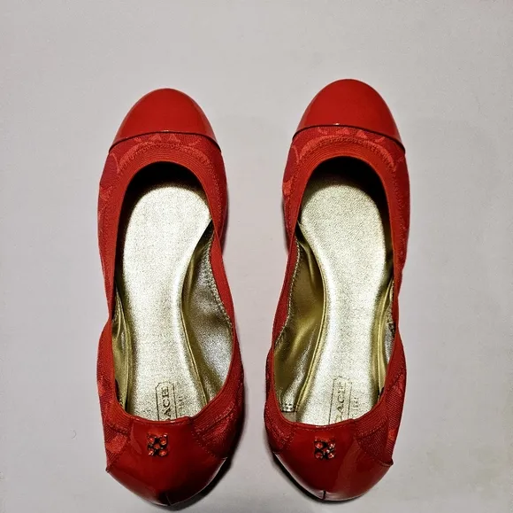 COACH Dalia Scrunch Signature Orange Ballet Size 9B Flats Shoes Q1794