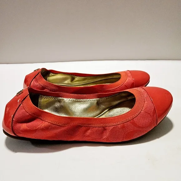 COACH Dalia Scrunch Signature Orange Ballet Size 9B Flats Shoes Q1794