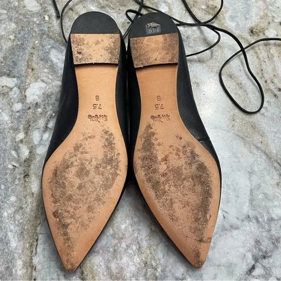 Coach Justine Black Leather Pointy Toe Ballet Flats Women’s 7.5 Strappy Lace Up