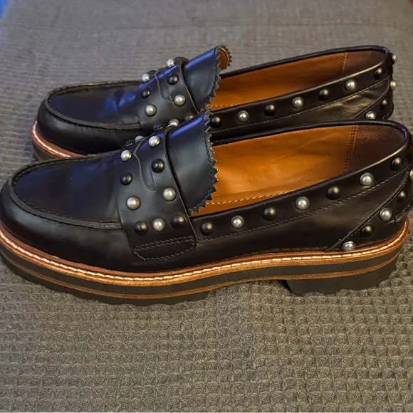 Coach Lennox Slip On Loafers G1378 Black Leather with Studs Size 5