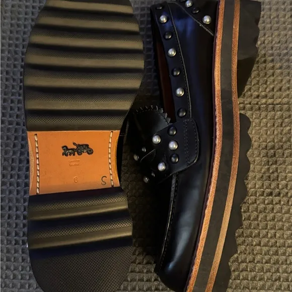 Coach Lennox Slip On Loafers G1378 Black Leather with Studs Size 5