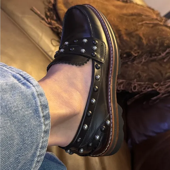 Coach Lennox Slip On Loafers G1378 Black Leather with Studs Size 5