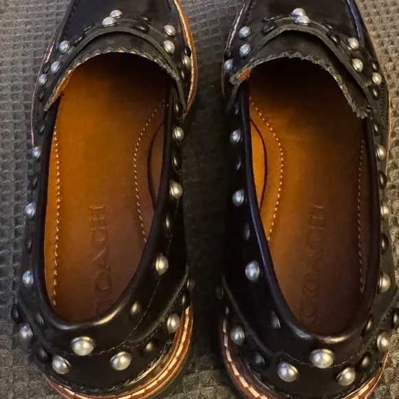 Coach Lennox Slip On Loafers G1378 Black Leather with Studs Size 5