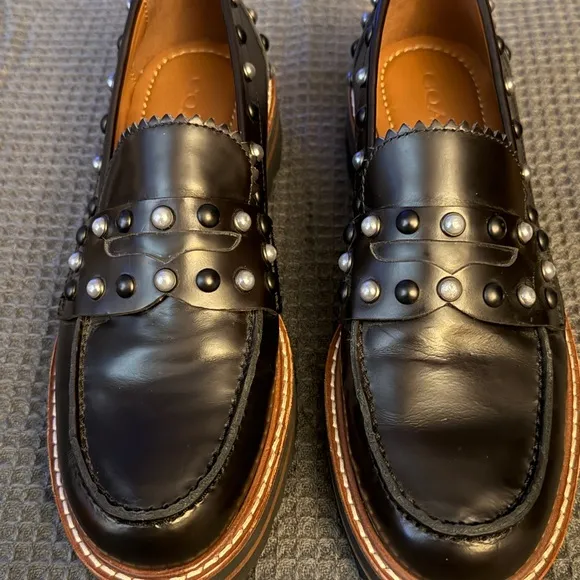 Coach Lennox Slip On Loafers G1378 Black Leather with Studs Size 5