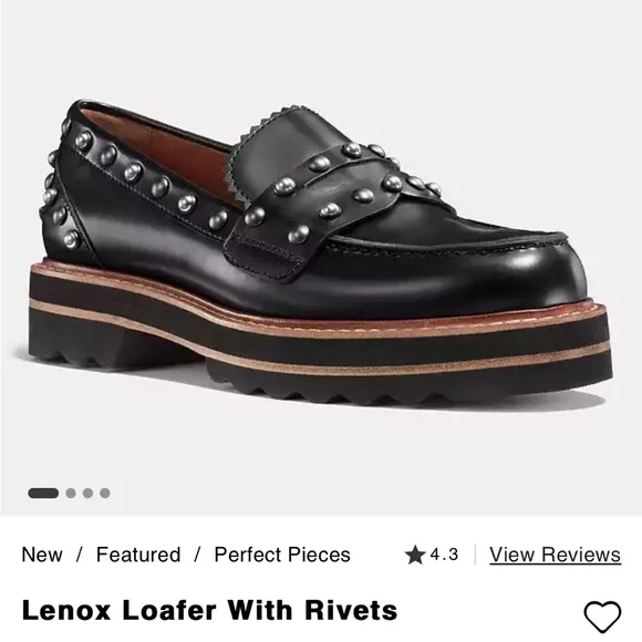 Coach Lennox Slip On Loafers G1378 Black Leather with Studs Size 5