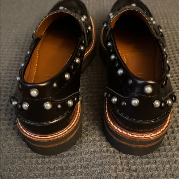 Coach Lennox Slip On Loafers G1378 Black Leather with Studs Size 5