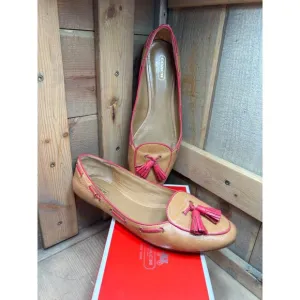 Coach Malika Light Tan Bright Coral Flats Shoes Womens 9B US9 B Slip On Loafer