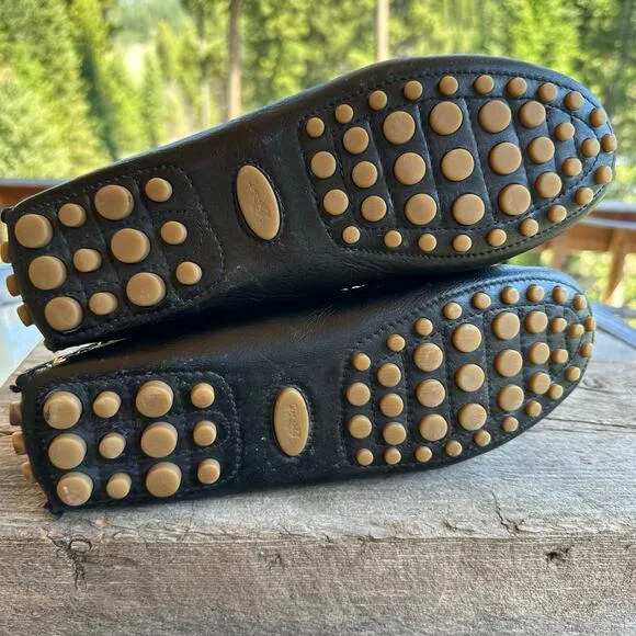 Coach Norfolk Tassel Loafer Flats 7.5B Black Leather Gold Studded Driving Mocs
