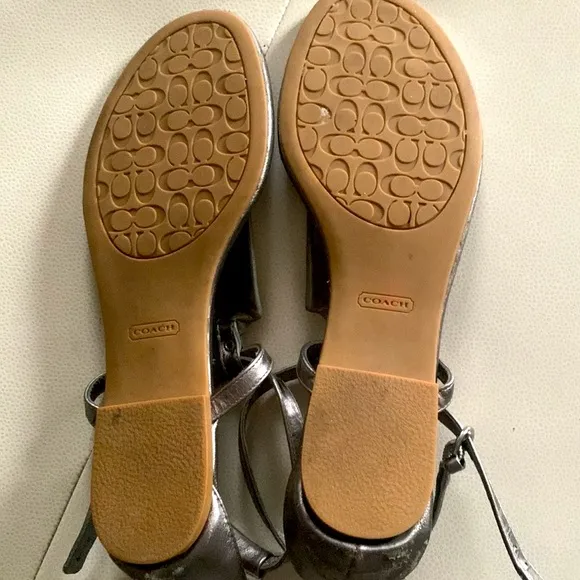 Coach Odele Ankle Strap Metallic Silver Sandals-9 1/2