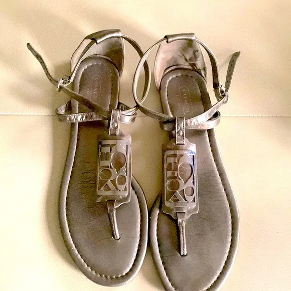 Coach Odele Ankle Strap Metallic Silver Sandals-9 1/2