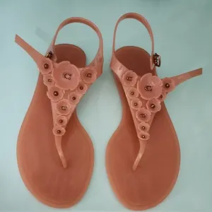 Coach Pink Tea Rose Jelly T-strap Sandals