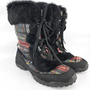 Coach Women's Jennie Q522 Signature Plaid Rabbit Fur Trimmed Winter Boots 10B