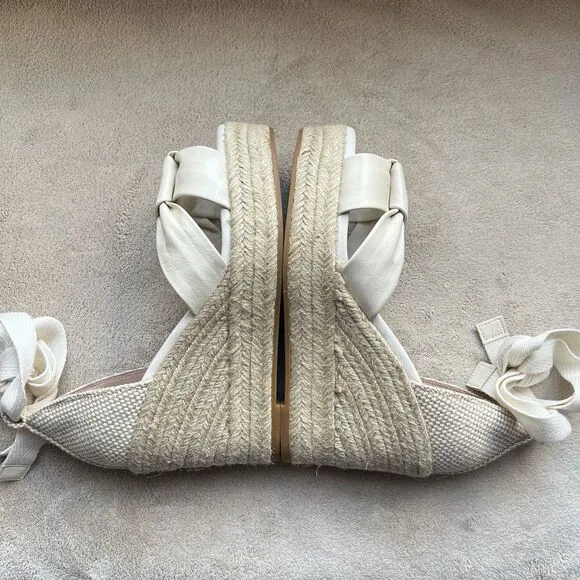 Cole Haan Cloudfeel Hampton Ivory Leather Women 8 B Ankle Tie Strap Wedge Heel
