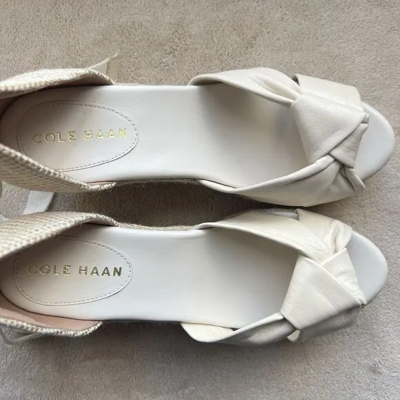 Cole Haan Cloudfeel Hampton Ivory Leather Women 8 B Ankle Tie Strap Wedge Heel