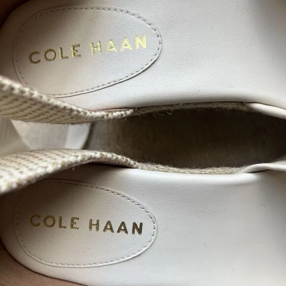 Cole Haan Cloudfeel Hampton Ivory Leather Women 8 B Ankle Tie Strap Wedge Heel