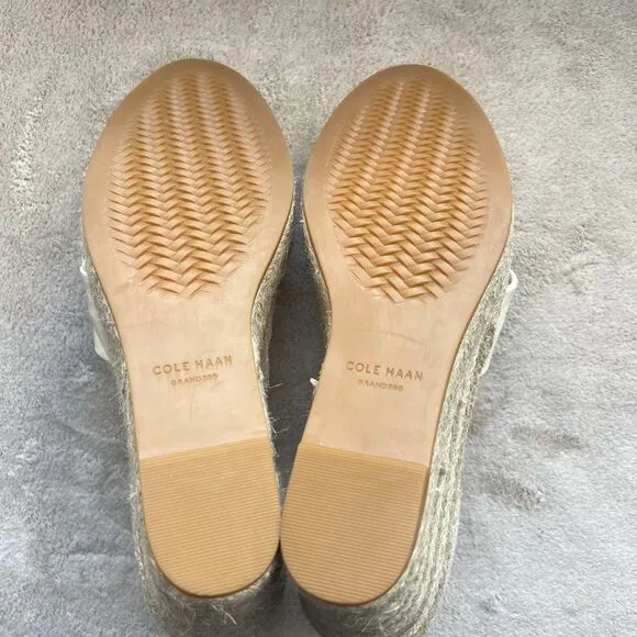 Cole Haan Cloudfeel Hampton Ivory Leather Women 8 B Ankle Tie Strap Wedge Heel