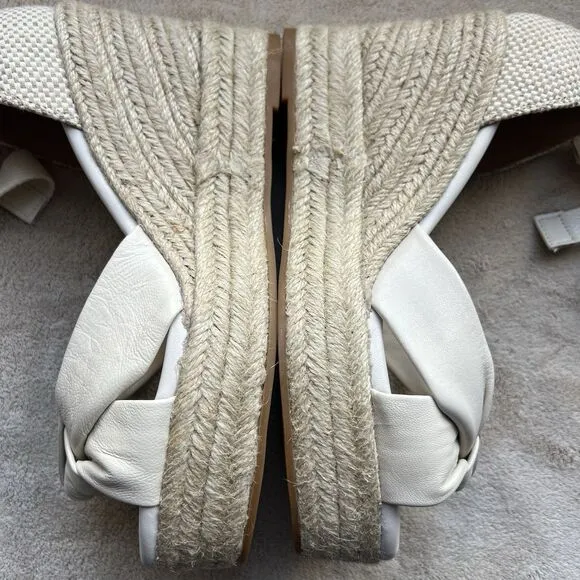 Cole Haan Cloudfeel Hampton Ivory Leather Women 8 B Ankle Tie Strap Wedge Heel